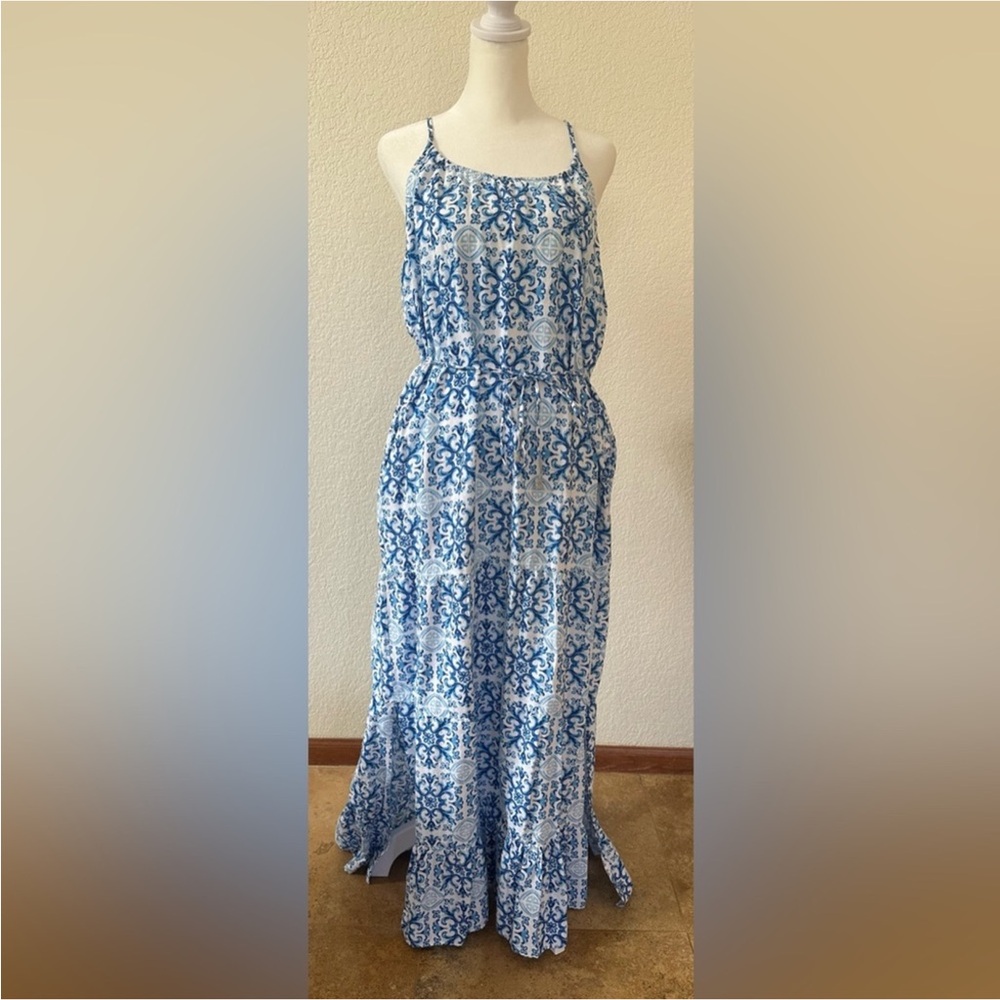 Isaac Mizrahi Blue & White Maxi Dress